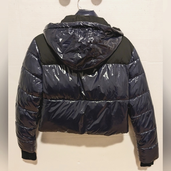 Bagatelle women blue black cropped puffer jacket xs with zip and velcro closure - Picture 3 of 11